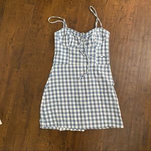 Blue and white gingham mini dress